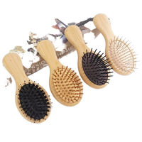 Mini brosse à cheveux en poils de sanglier naturels et nylon, petite brosse à cheveux en bois de hêtre antistatique, peigne à massage du cuir chevelu avec coussin d'air de type laser