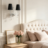 Applique murale moderne à 2 lumières en verre soufflé à la main avec abat-jour en lin et base chromée pour la décoration de villa, chambre et salon