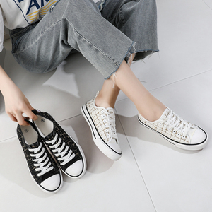Baskets en caoutchouc pour femmes, chaussures en Tweed noir et blanc à carreaux pour femmes, hauts bas en cuir à lacets, chaussures en <span class=keywords><strong>toile</strong></span> confortables, vente en gros - Product Image 5