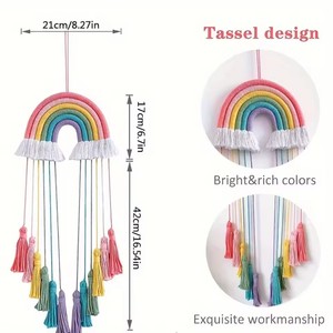 Arcobaleno bohémien appeso a muro artigianale in macramè corda nappe pendenti per camera della ragazza pinza per capelli portaoggetti decorativi appesi Organizer - Product Image 6