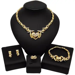 New Usa Hot Heart Necklace Earrings Bracelet Wedding Jewelry Sets For Women Fashion High Quality Copper Alloy Jewellery