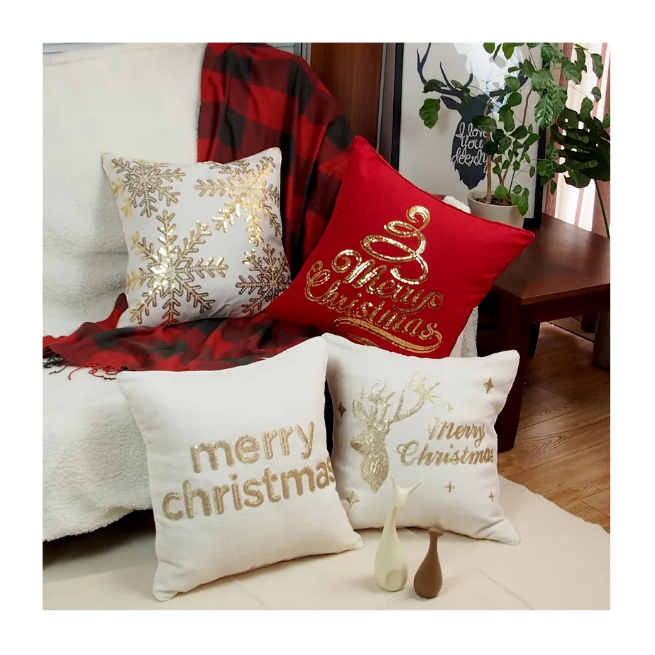 Wholesale great price low MOQ luxury cute gold sofa couches natale christmas pillow covers for home decor