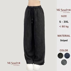 Women Korean Style Velvet Wide Leg Trousers <b>Elastic</b> Waist Striped Casual Pants with Side Pockets Custom Beading <b>Lace</b> Bow - Product Image 2