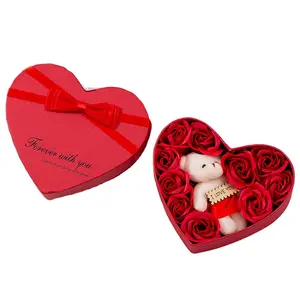 Hari Valentine karton berbentuk hati Mache bunga kemasan stroberi permen kotak hadiah dengan tutup Set 2