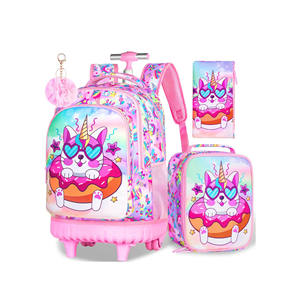 กระเป๋าเป้สะพายหลังแบบลากลายการ์ตูนสำหรับเด็กผู้หญิงกระเป๋าไปโรงเรียนมีล้อลากลายแมวสำหรับเด็ก3อิน1กระเป๋าใส่อาหารกลางวันสำหรับเด็กผู้หญิง - Product Image 1