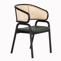 Chaise de salle à manger moderne en rotin naturel tissé à la main avec structure métallique et assise en cuir rembourré pour restaurant, maison, cuisine