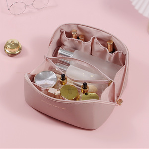 Sac à cosmétiques imperméable en cuir PU de couleur unie à fermeture éclair transparente pour femmes Berger, grande capacité moyenne - Product Image 2