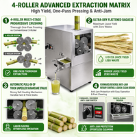 Presse à jus de canne à sucre électrique professionnelle à 4 rouleaux en acier inoxydable, extracteur de jus de canne à sucre à haute extraction avec filtre