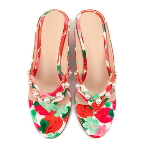 Big Size 45 Women Clip Toe Colorful Upper Sandals High Wedge Heels Rhinestones <b>Shoes</b> Wide Fit Floral Prints Mules Pumps - Product Image 6