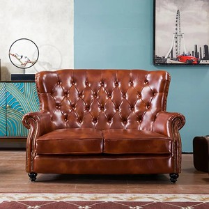 Amerikaanse Stijl Houten Frame Gestoffeerde Echt Lederen Fauteuil Bruine <span class=keywords><strong>Wingback</strong></span> Stoel - Product Image 5