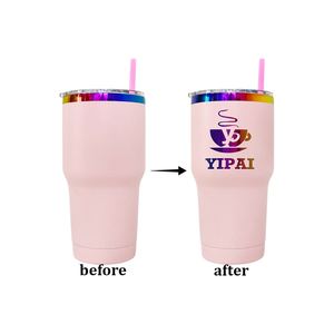 Gobelet de voyage personnalisé blanc et noir de 30 oz avec logo gravé au laser arc-en-ciel et design imprimé en 3D - Product Image 2