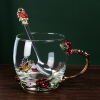 Tasse à thé unique en forme de rose avec couvercle et cuillère, tasse en verre transparent pour cadeau de fête des mères pour femmes avec boîte cadeau exquise