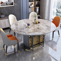 Table à manger ronde extensible moderne en pierre frittée et chaises Bjflamingo, ensemble de tables et chaises de luxe italiennes en marbre