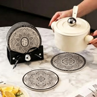 Sous-plat en céramique mate OEM avec base en liège, résistant à la chaleur, 12 cm, design original, protection de table de cuisine, impression UV personnalisée, vente en gros