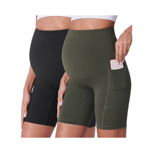 Pantaloncini da Yoga premaman da donna Enerful sopra la pancia comodi da allenamento per motociclisti e attività di gravidanza da palestra pantaloni corti con tasche 8 "/5" - Product Image 1