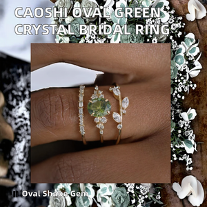 Anillos de Compromiso Románticos CAOSHI con Diseño Geométrico Delicado Personalizado, Cristal Verde Ovalado, Circonita Cúbica, Chapado en Oro, para Regalo - Product Image 2
