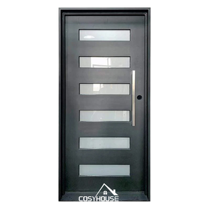Porte extérieure double en fer forgé rustique anti-effraction de luxe avec vitrage pour entrée de villa COSYHOUSE - Product Image 1