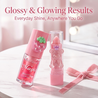 Baume à lèvres ours mignon en forme de fraise, gloss rose longue tenue hydratant, huile à lèvres liquide minérale végétalienne, ensemble de maquillage pour filles