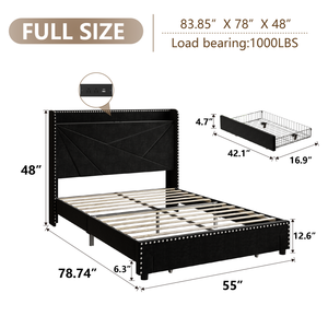 Queen Adjustable Bed Frame <strong>USB</strong> Type-C Charging <strong>Ports</strong> Modern Style Metal <strong>Upholstered</strong> Platform Padded <strong>Headboard</strong> Storage Drawers - Product Image 6