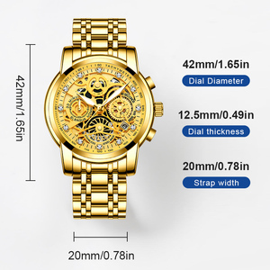 Montres pour hommes de la marque ONTHEEDGE, marque haut de gamme, montre à quartz originale étanche pour homme, style squelette doré, 24 heures jour et nuit - Product Image 6