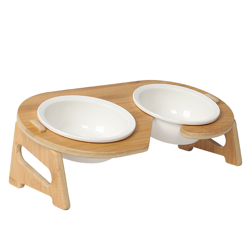 Керамическая миска для кошек, косая горлышко, шея, корм для кошек, чаша с защитой от опрокидывания, чаша для собак, регулируемая бамбуковая и деревянная