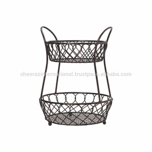 Customized 3-Layer Black Kitchen Storage Organizers Iron Wire Basket with Handle for Fruit & <b>Vegetable</b> House Decor - Product Image 2