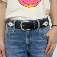 Neuer Modischer Pailletten-Ledergürtel Europäisch-Amerikanischer Vintage-Legierungsgürtel mit Perlen und Dornschließe für Jeans und Hosen