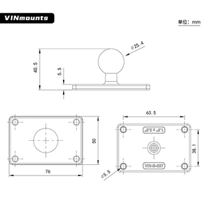 1'' Ball Mount Base With Marine Aluminium AMPS Hole 1.5"X2.5" Rubber Ball Adapter Compatible With RAM Mounts VIN-B-027 - Product Image 4