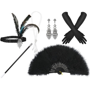 1920s femmes Vintage Flapper Gatsby Costume accessoires ensemble 20s bandeau perle collier Anime boucle d'oreille ensemble - Product Image 6