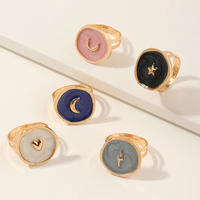 Plaqué or Lune Réglable Émail Anneaux Bijoux Femmes