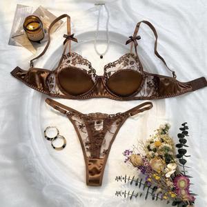 Ensemble de lingerie sexy pour femmes, nouvelle collection, ultra-fin, sans bretelles, brodé, semi-transparent - Product Image 2