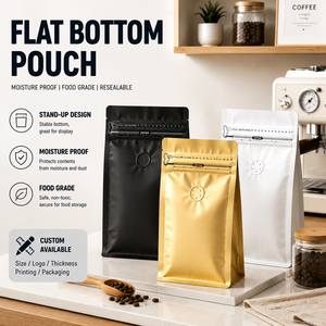 Bolsa de Papel Kraft PET/VMPET/PE Personalizada de 250g con Impresión en Huecograbado, Base Cuadrada de 20x30cm, con Cierre Ziplock y Válvula, a Prueba de Humedad, para Granos de Café - Product Image 1