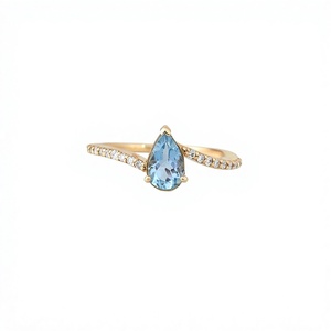Anillo de Diamantes con Aguamarina Natural Santa María, Oro Sólido de 14K, Joyería Fina, Proveedor Mayorista OEM ODM - Product Image 1