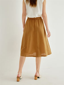 2025 Spring Ladies Custom Elegant a Line Ruffle Cotton Linen Swing <strong>Midi</strong> <strong>Skirts</strong> for <strong>Women</strong> - Product Image 6