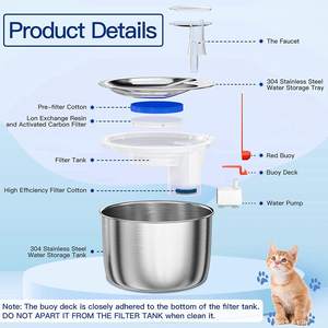 Fontaine à eau pour animaux de compagnie en acier inoxydable, pour chats et chiens, filtre à circulation automatique de 2l, conception détachable, forme ronde - Product Image 3
