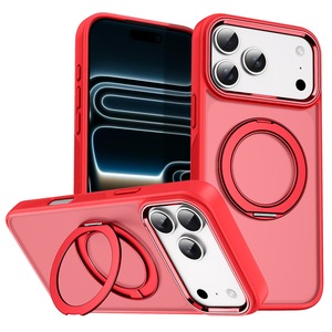 เคสโทรศัพท์วงแหวนแม่เหล็กสีแดงสำหรับ iPhone TPU PC Hybrid พร้อมขาตั้ง ดีไซน์สีพื้น ป้องกันการกระแทก - Product Image 1