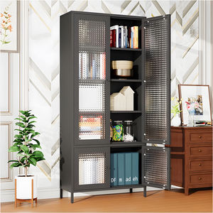 ארון אחסון מתכת עם 2 דלתות זכוכית מזכוכית סלון ארונות תצוגה פלדה לבית, משרד, מטבח - Product Image 1