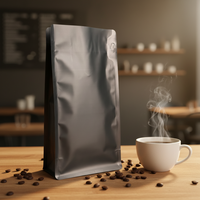 Sachet à fond plat à soufflet, petit format, avec valve et fermeture auto-adhésive pour café moulu, grains de café, aliments pour animaux, sucre