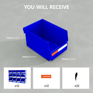 LEADLOONG V2 200*130*110MM <strong>Plastic</strong> Hanging Stackable Storage Organizer <strong>Bin</strong>, 8-Inch X 5-Inch X 4-Inch, 12-Pack - Product Image 4