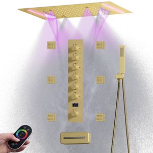 Chải vàng 6 chức năng vòi hoa sen vòi nước mưa lớn sương mù Thác lõm trần phòng tắm LED Set - Product Image 1