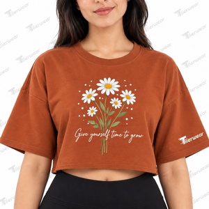 Tiierwear <b>Women</b> Crop Top T-<b>Shirt</b> <b>Loose</b> Drop Shoulder Crew Neck Breathable Summer Streetwear Short Sleeve Tee - Product Image 6