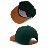 Gorra de Béisbol de Algodón Estructurada de 5 Paneles con Logotipo Personalizado Bordado, Visera de Gamuza, Dos Tonos Verde y Marrón