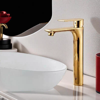 Robinet de salle de bain et de cuisine contemporain à poignée unique en laiton, finition dorée, avec capteur électrique, noyau de valve en céramique, trou unique