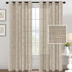 Rideaux en lin <span class=keywords><strong>beige</strong></span> DaiRui, aspect lin, semi-transparents, filtrant la lumière, à œillets, pour chambre à coucher, salon - Product Image 1