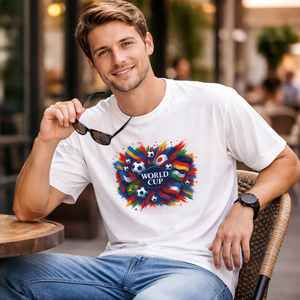 <span class=keywords><strong>T</strong></span>-shirt Girocollo a Maniche Corte in Cotone da Uomo <span class=keywords><strong>con</strong></span> Stampa a Schizzi di Bandiere Nazionali Bianche Vibranti 2026, Personalizzabile <span class=keywords><strong>con</strong></span> Logo Stampato, Casual - Product Image 6
