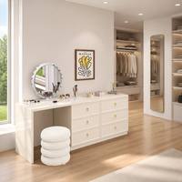 Meuble de chambre à coucher, table de toilette avec miroir LED pour femme, table de toilette moderne minimaliste de luxe