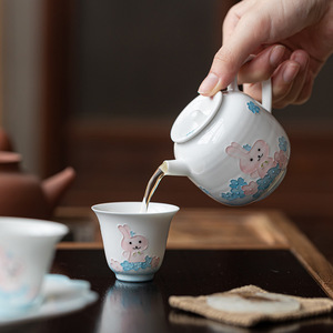 Hand Painted Ceramic Teapot With Bunny Design Porcelain Kung Fu <b>Tea</b> <b>Set</b> For Home Use Afternoon <b>Tea</b> - Product Image 3