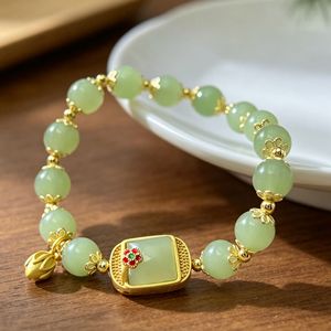 Sugar Cube Lotus Beaded Bracelet For Women Chinese Style Gold Plated Jade Beads Everyday Wear Jewelry - Product Image 3