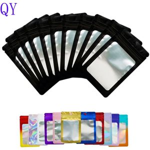 Q Y100 Pack Gravure Printed Gradient Holographic Mylar Resealable Bags Zipper Clear Window Ecofriendly Recyclable Packaging Pou - Product Image 2