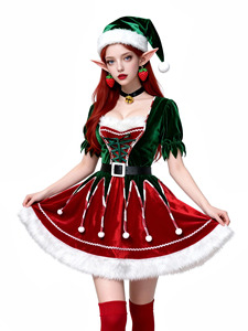 Costume d'<span class=keywords><strong>elfe</strong></span> de Noël tendance, robe verte, tenue d'assistant du Père Noël, pour fêtes de fin d'année, festivals, clubs, événements de danse, vêtements de cosplay - Product Image 6